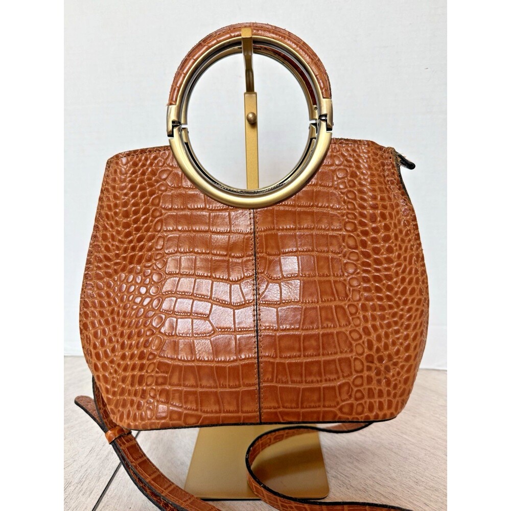 Patricia Nash Bag Arenzano Leather Double Ring Shopper Cognac Animal Print Tote